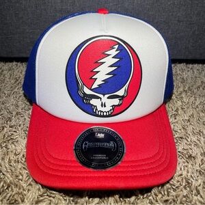Grateful Dead Steal Your Face Foam Trucker Mesh Hat Stealie Red White Blue Cap
